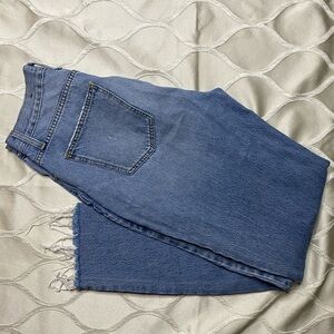 Fashion Nova - Ripped High Rise Straight Leg Blue Denim Mom Jeans